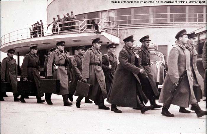 A dark moment in the history of Finland:  the Allied Control Commission marches into the country at Malmi Airport on 22 September 1944.